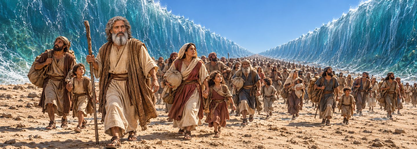 Illustratie bij: God leidt Israël door de zee.