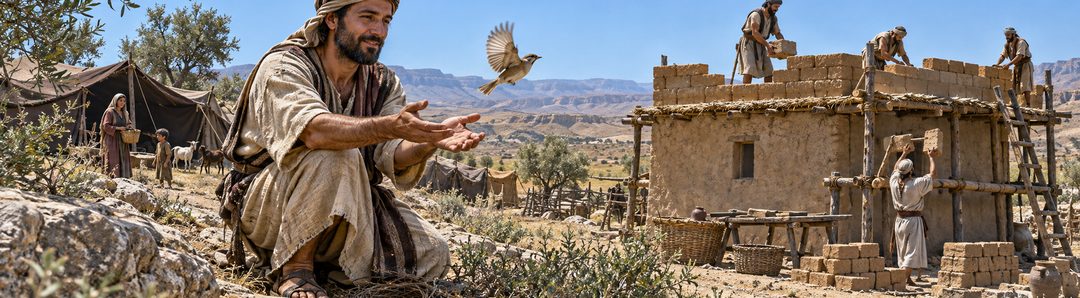 Illustratie bij: Een moedervogel vrijlaten en een veilig dak bouwen.