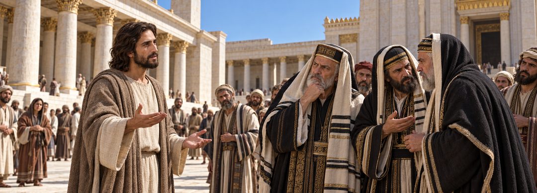 Illustratie bij: Confrontatie over Jezus’ bevoegdheid in de tempel.