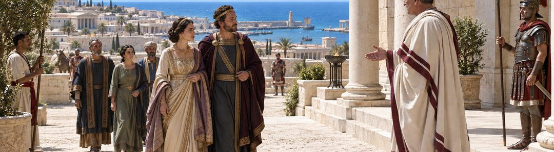 Illustratie bij: Agrippa en Bernice arriveren met koninklijk vertoon in Caesarea.