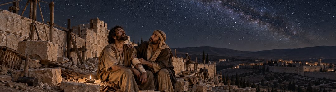 Illustratie bij: Herstel van Jeruzalem onder een ontelbare sterrenhemel.
