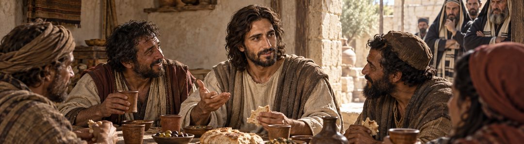 Illustratie bij: Jezus aan tafel, bekritiseerd als vriend van zondaars.