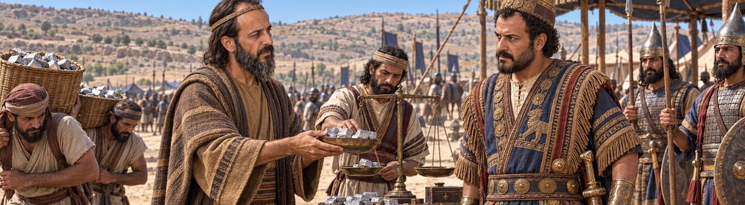Illustratie bij: Menahem betaalt zilver aan de Assyrische koning.