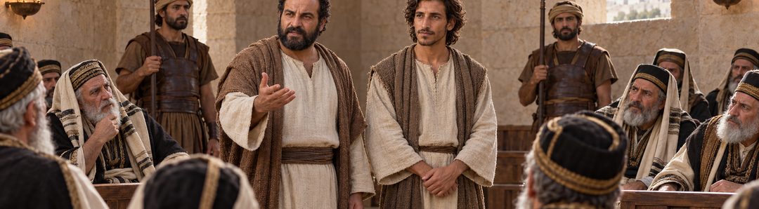 Illustratie bij: Petrus en Johannes spreken zonder vrees voor de raad.