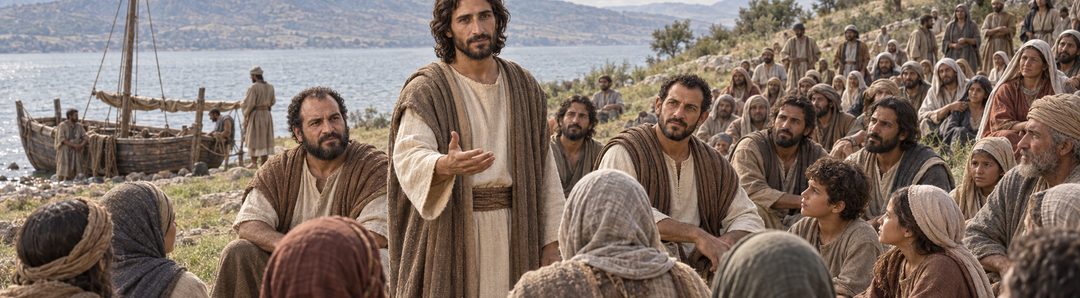 Illustratie bij: Jezus onderwijst de herderloze menigte.