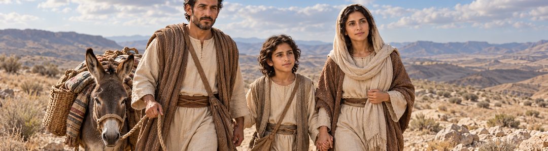 Illustratie bij: Jozef en Maria keren met Jezus uit Egypte terug.