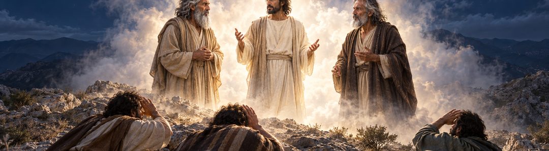Illustratie bij: Mozes en Elia spreken met Jezus over zijn exodus.