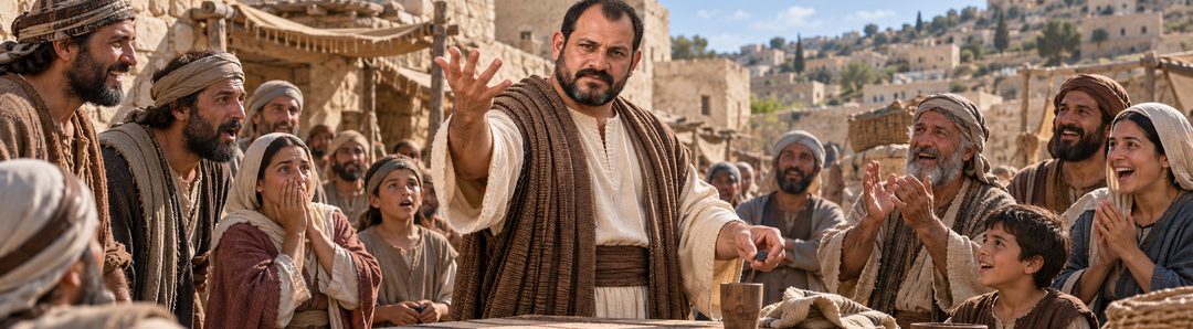 Illustratie bij: Simon de tovenaar misleidt de Samaritaanse menigte.