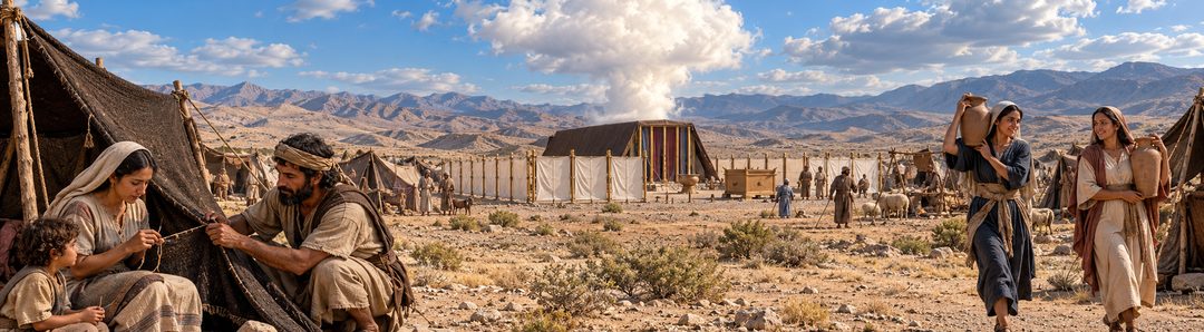 Illustratie bij: Israël kampeert met Gods tent in het midden.