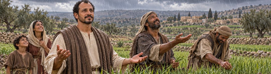 Illustratie bij: Regen over het veld als beeld van Gods zegen.