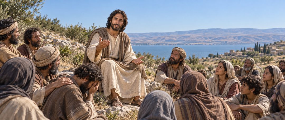 Illustratie bij: Jezus verkondigt de zaligspreking over de zachtmoedigen.