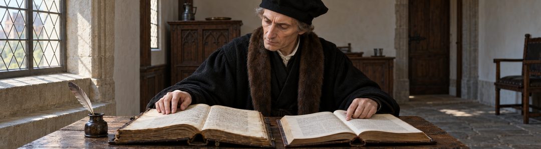 Illustratie bij: Erasmus onderzoekt de omstreden tekst.