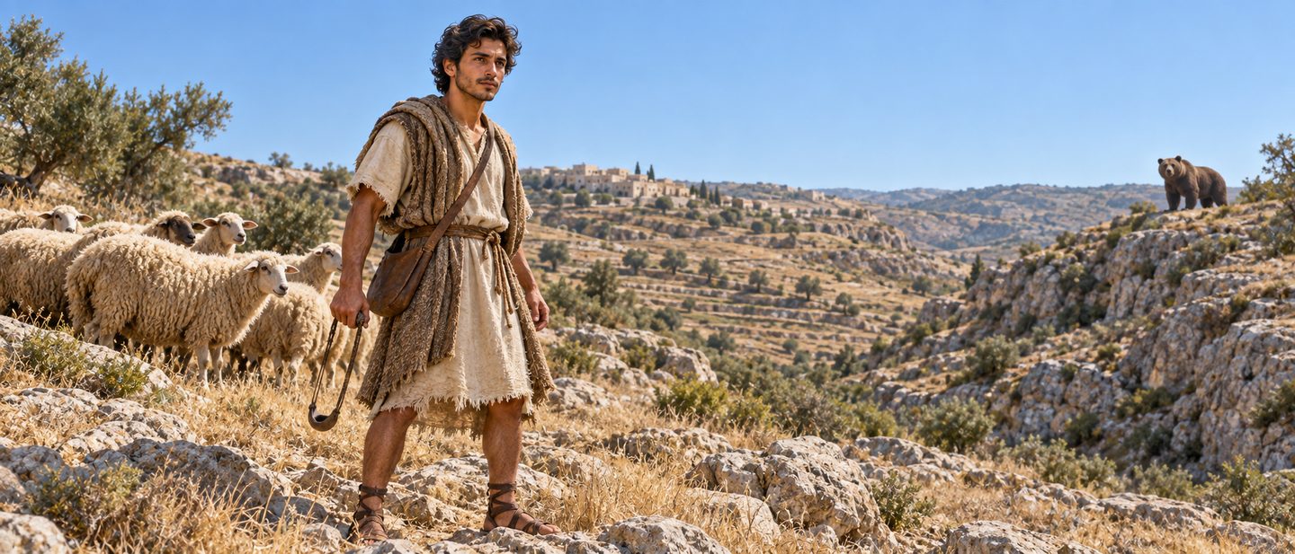 Illustratie bij: David herinnert zich Gods hulp als jonge herder.