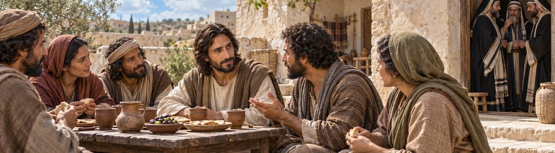 Illustratie bij: Jezus ontvangt zondaars aan tafel.