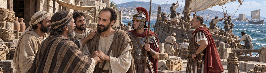 Illustratie bij: Paulus bezoekt vrienden in Sidon voordat de tegenwind hen om Cyprus voert.