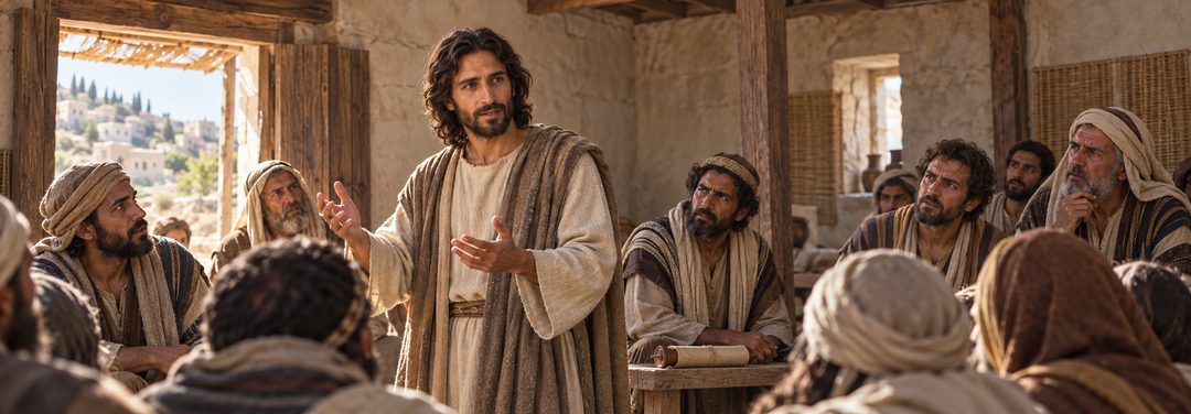Illustratie bij: Jezus keert terug naar Nazareth en onderwijst in de synagoge.