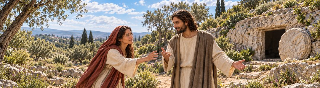 Illustratie bij: Maria Magdalena ontmoet de opgestane Jezus.
