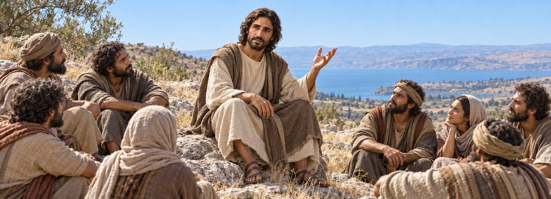 Illustratie bij: Jezus leert het modelgebed op de berg.