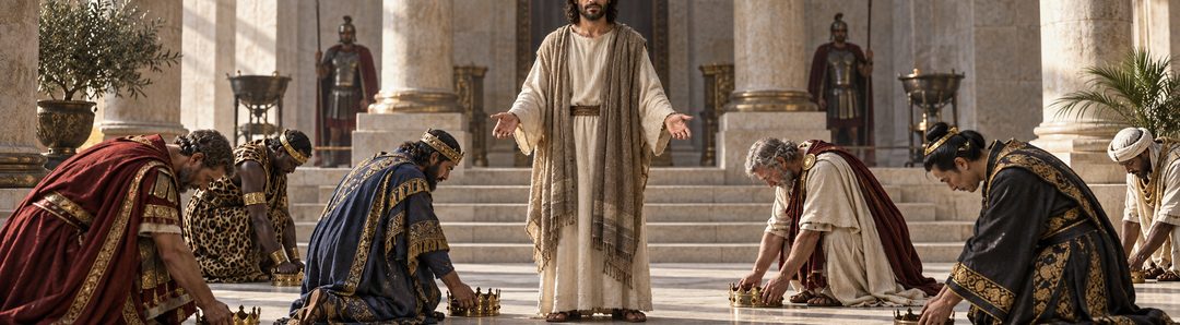 Illustratie bij: Koningen buigen voor Christus als Koning der koningen.