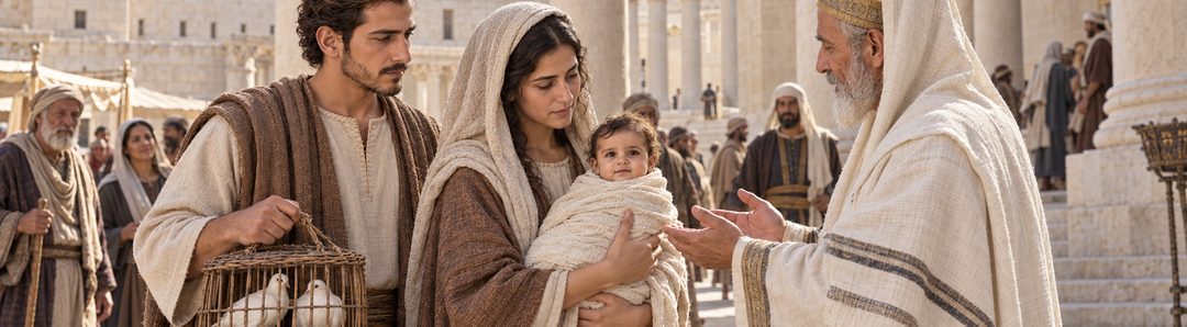 Illustratie bij: Jezus wordt met het armenoffer voorgesteld.
