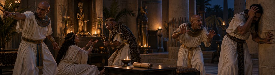Illustratie bij: Egyptische raadgevers zoeken occulte leiding.