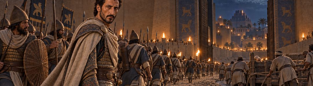 Illustratie bij: Kores verovert Babylon via de omgeleide Eufraat.