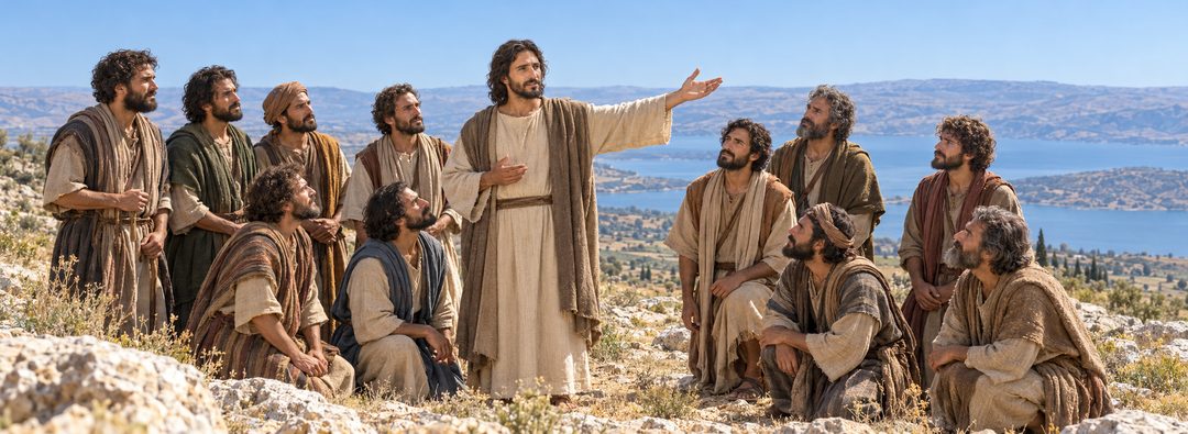 Illustratie bij: Christus verklaart Zijn gezag en geeft de Grote Opdracht.