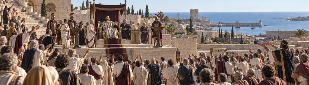 Illustratie bij: Herodes’ zilveren gewaad schittert in Caesarea.