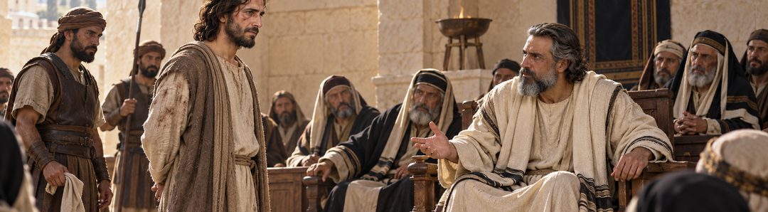 Illustratie bij: Jezus wordt bespot en voor het Sanhedrin geleid.