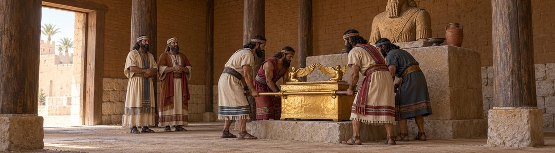 Illustratie bij: De ark wordt als trofee bij Dagon geplaatst.