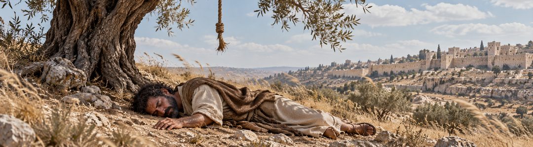 Illustratie bij: Judas’ ophanging en de latere val van zijn lichaam.