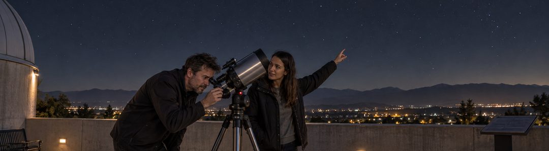 Illustratie bij: Een scepticus kijkt door een telescoop naar Saturnus.