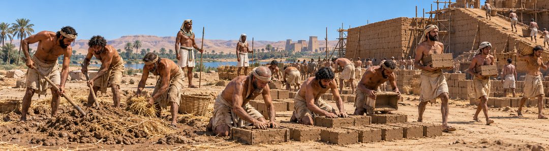 Illustratie bij: Hebreeuwse slaven maken bakstenen in Egypte.