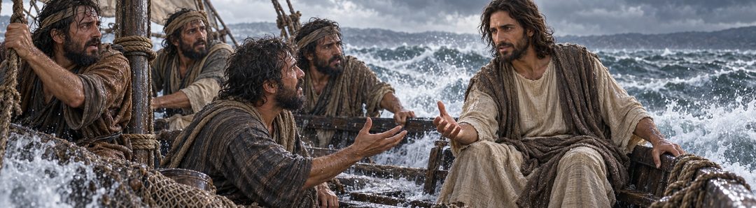 Illustratie bij: De discipelen wekken Jezus en roepen om redding.