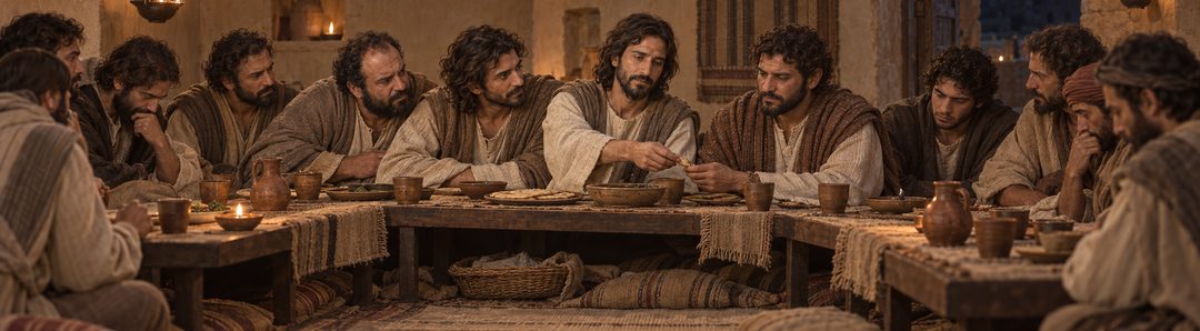 Illustratie bij: Jezus geeft Johannes een teken wie Hem zal verraden.