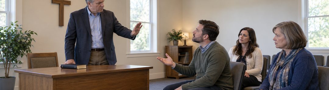 Illustratie bij: Een kerkleider gebruikt zijn gezag om kritiek af te wijzen.