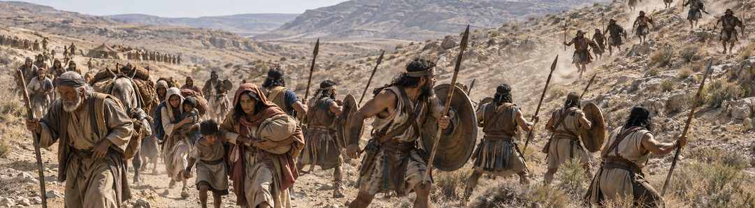Illustratie bij: Amalek valt de zwakken in Israëls achterhoede aan.