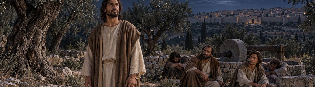 Illustratie bij: Jezus aanvaardt de drinkbeker in Gethsémané.