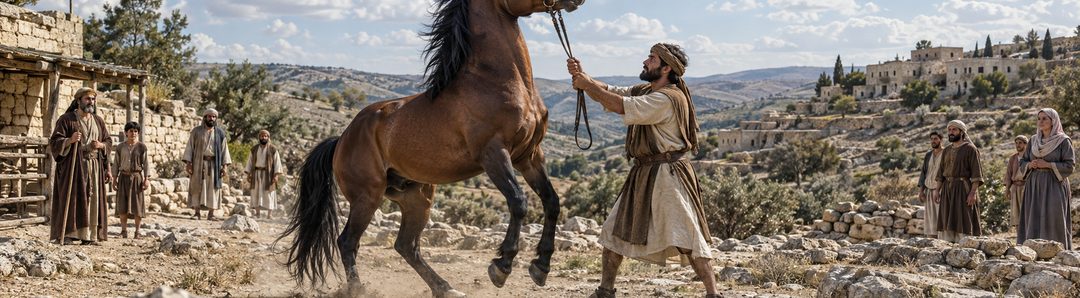 Illustratie bij: Een klein bit houdt een wild paard in bedwang.