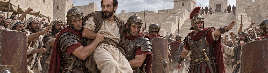 Illustratie bij: Romeinse soldaten redden Paulus uit de menigte.