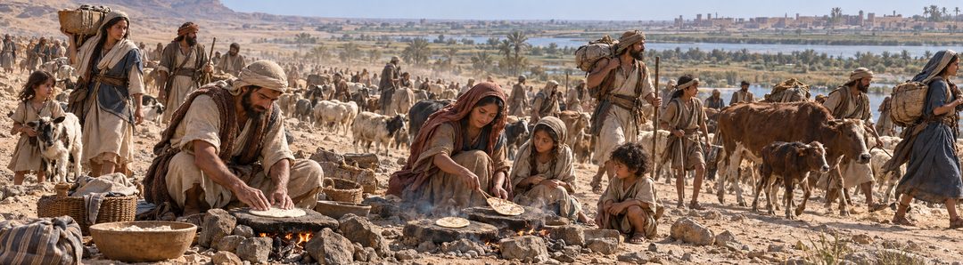 Illustratie bij: Israël bakt onderweg ongezuurde koeken.
