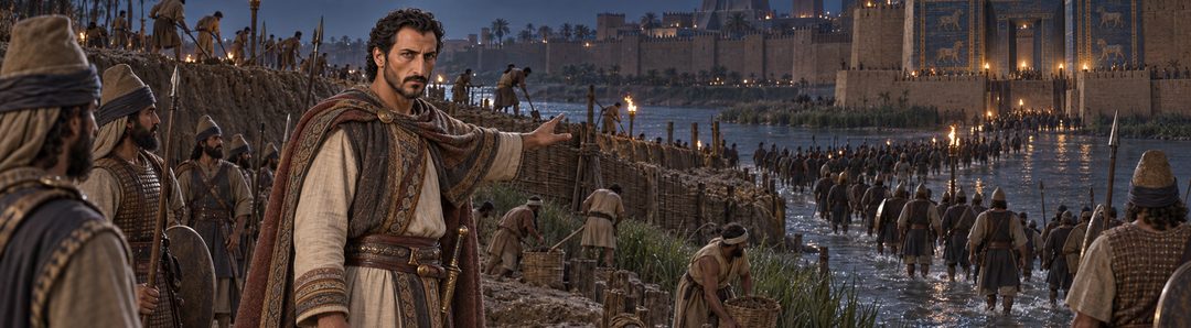 Illustratie bij: Kores leidt de Eufraat om en neemt Babylon in.