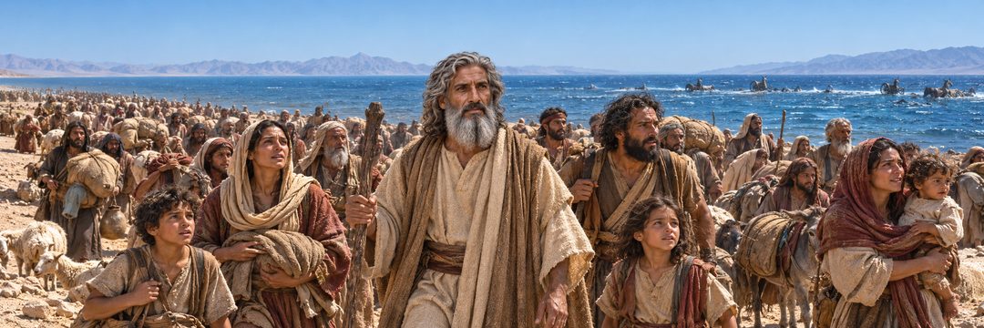 Illustratie bij: Israël staat voor het eerst als vrij volk aan de overzijde van de zee.
