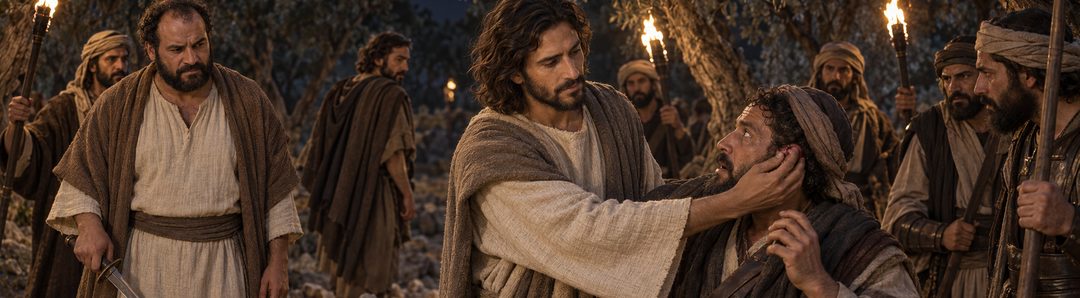 Illustratie bij: Jezus geneest Malchus na Judas’ verraad.