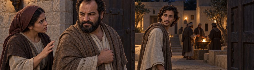 Illustratie bij: Petrus verloochent Jezus voor de portierster.