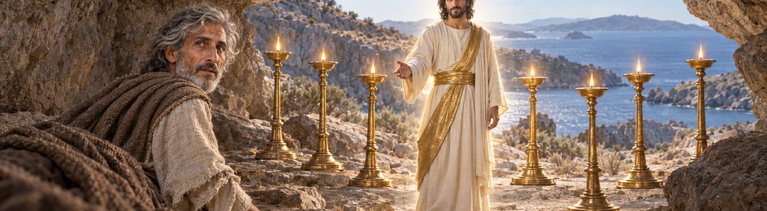 Illustratie bij: Christus staat te midden van zeven gouden kandelaars.