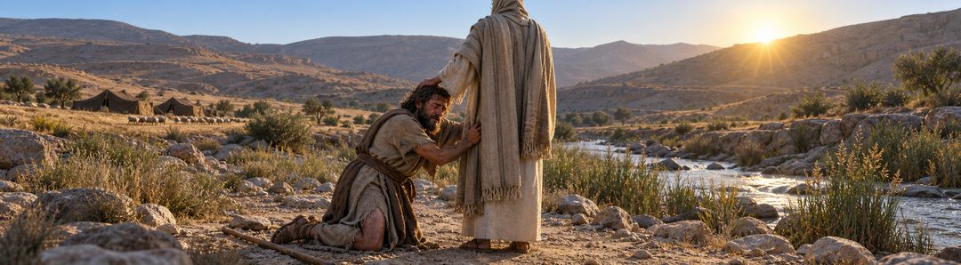 Illustratie bij: Jakob geeft zich over en ontvangt de naam Israël.
