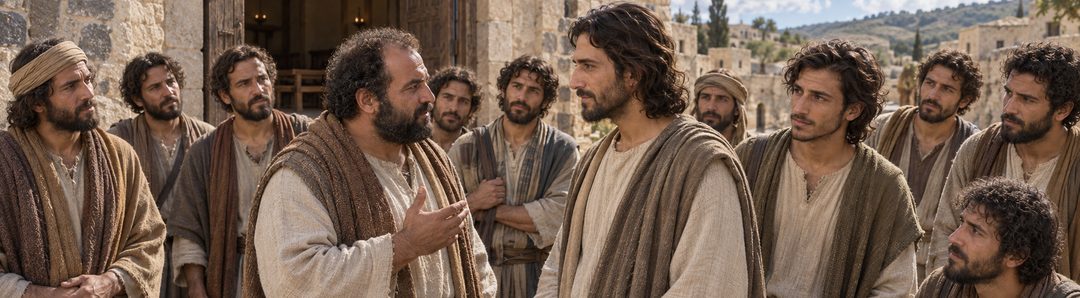 Illustratie bij: Petrus belijdt Christus terwijl Judas blijft.