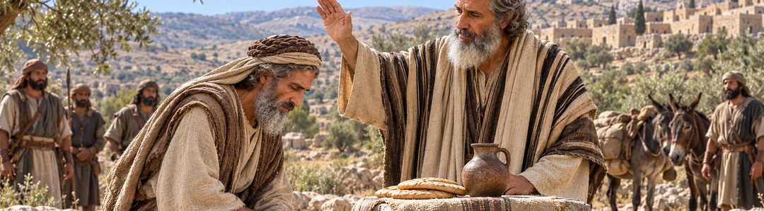 Illustratie bij: Abraham ontvangt de zegen van Melchizedek.