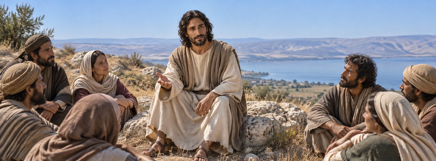 Illustratie bij: Jezus onderwijst over oprecht gebed binnen de Bergrede.